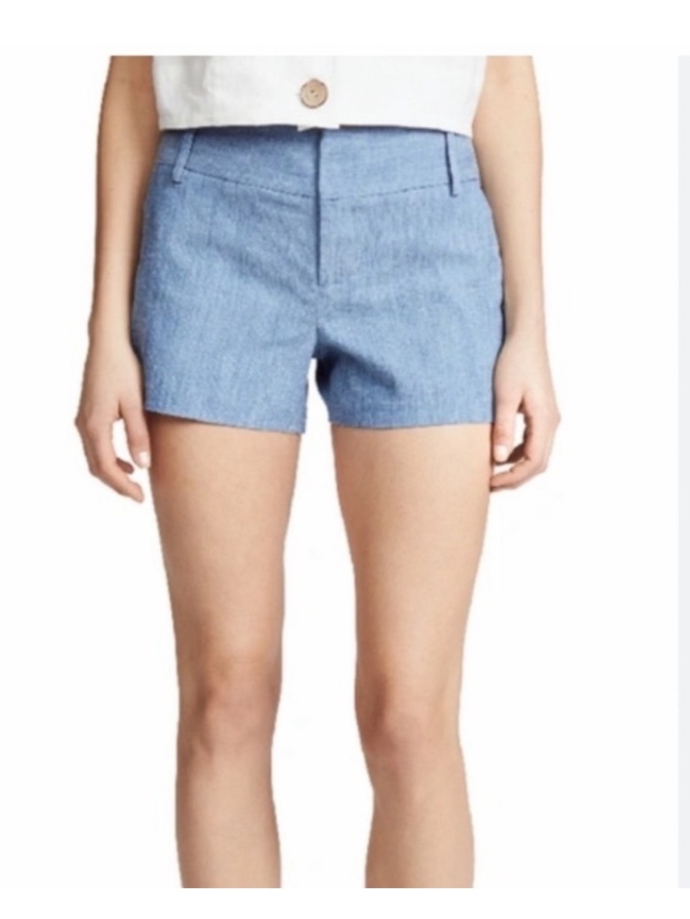 Alice + Olivia Deacon Linen Blend High Rise Chambray Shorts Blue Womens Size 6